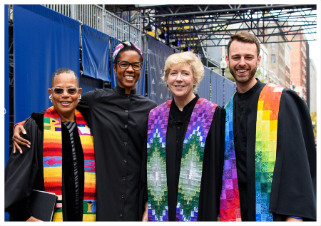 Revs. Nancy Taylor, June Cooper, Shawn Fiedler, Katherine Schofield, and Seminarian jessica young chang at the Old South Meeting House in 2021.