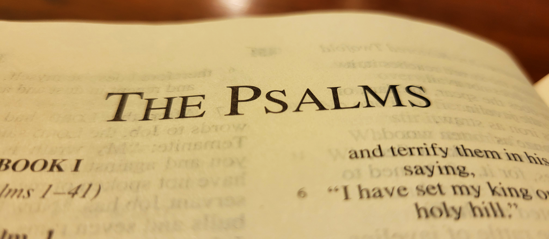 Photo of "The Psalms" page in the Holy Bible
