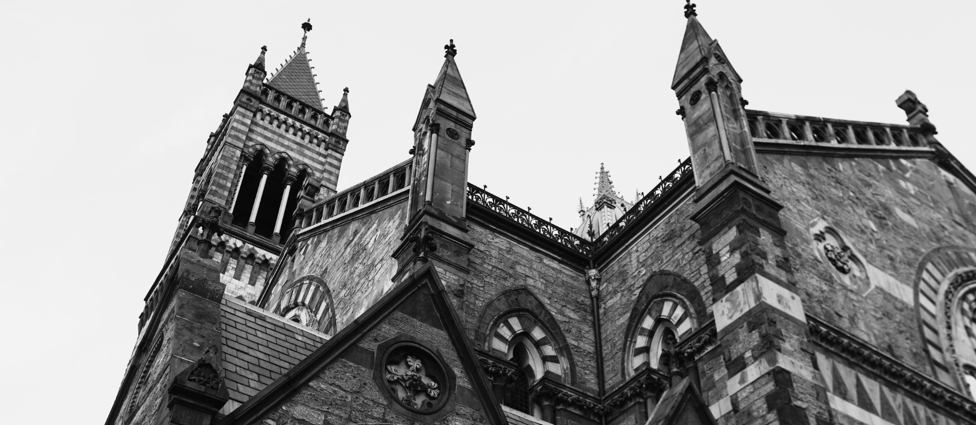 Old South Church in Boston, black and white photo